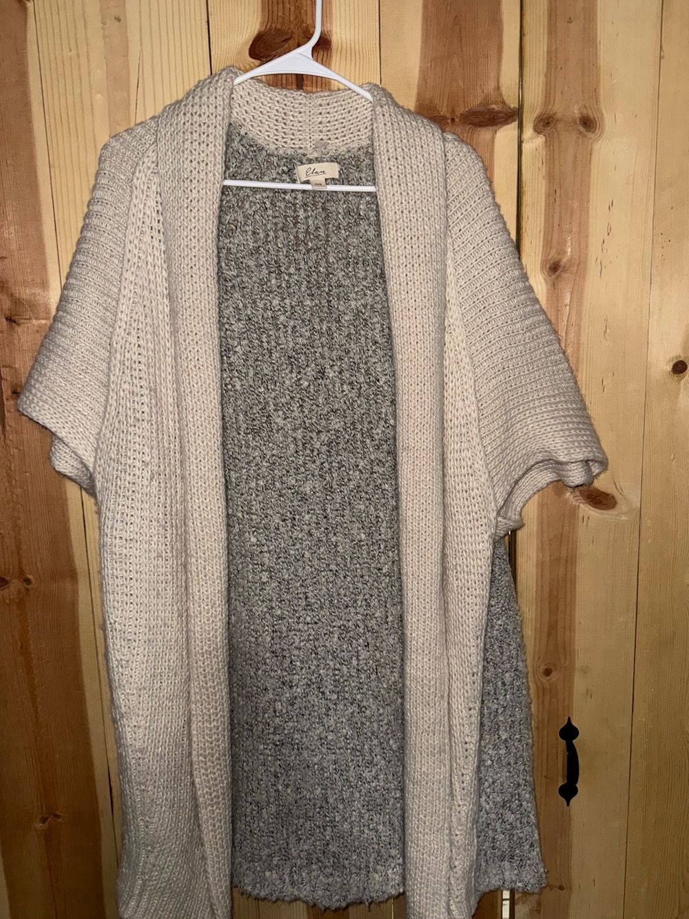 Elan Two-Tone Open Front Cardigan in Cream & Gray